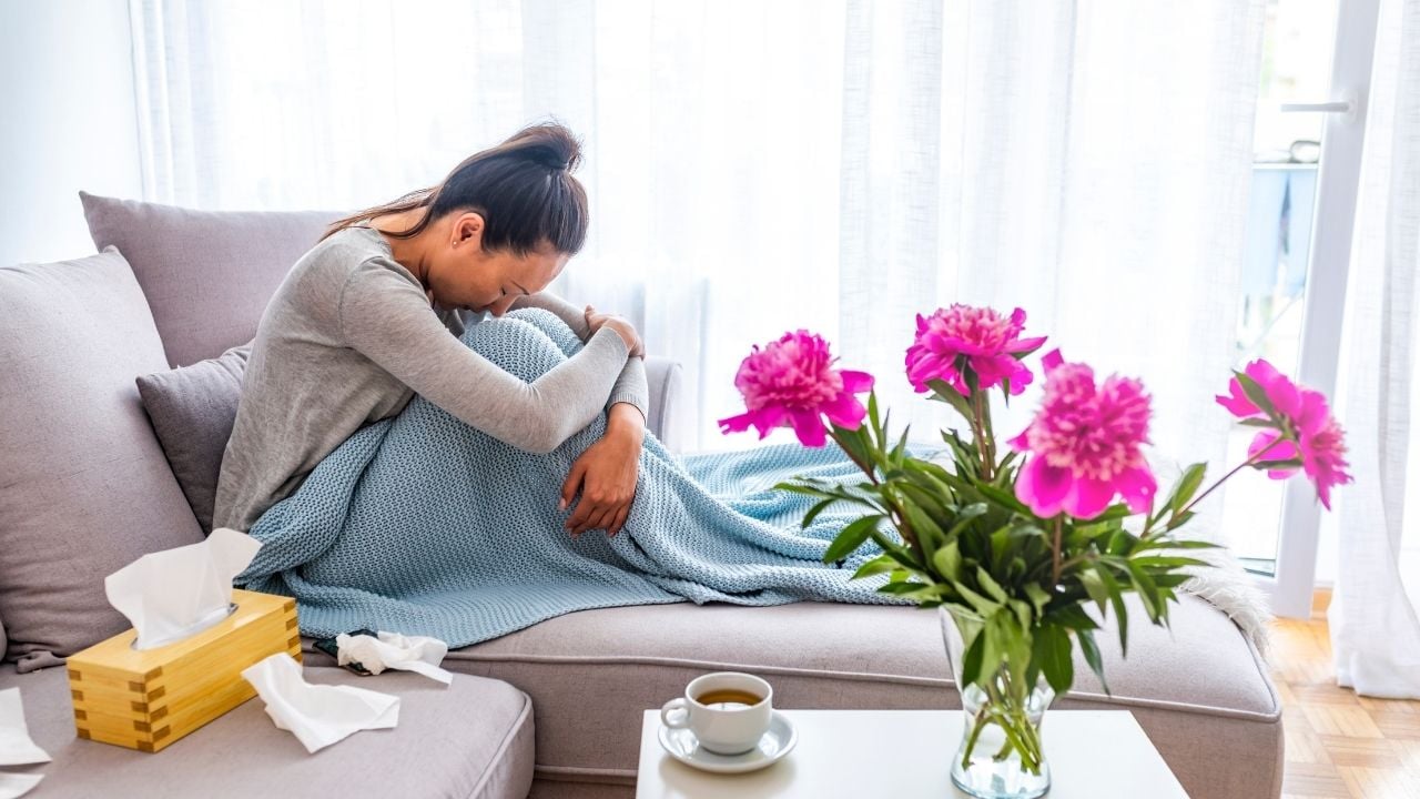 sick woman in bed